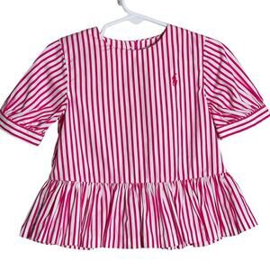 Ralph Lauren Toddler Girl Striped Peplum Top Pink White 18 Months